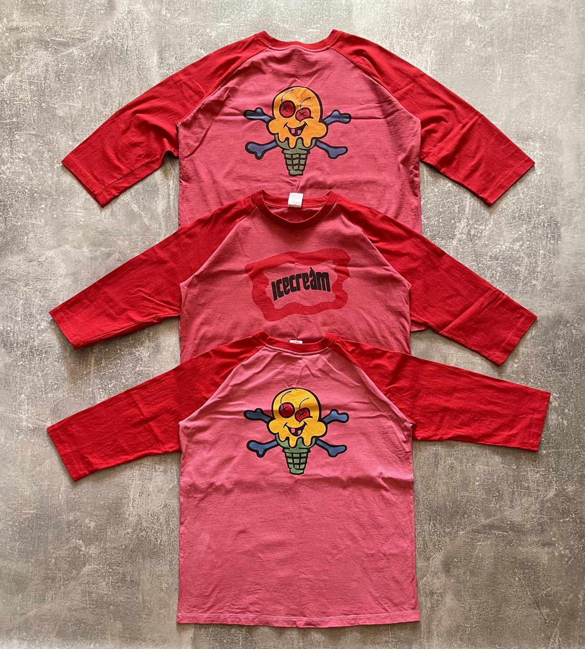 image of Billionaire Boys Club x Icecream X3 Vintage Ice Cream 3/4 T-Shirt Tie Dye in Red, Men's (Size XL)