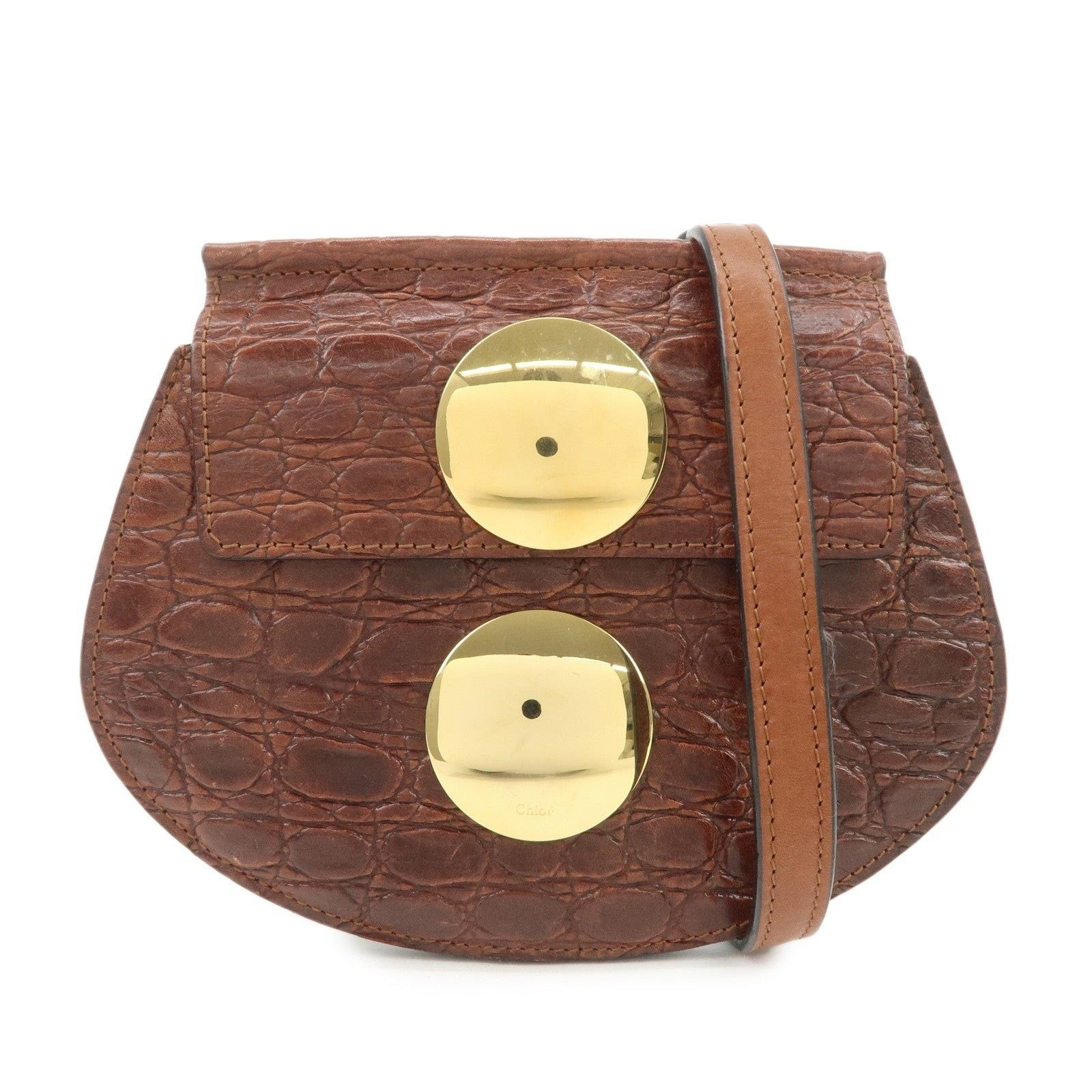 Chloe Chloe Croc-Embossed Leather Shoulder Bag Brown Size ONE SIZE - 1 Thumbnail