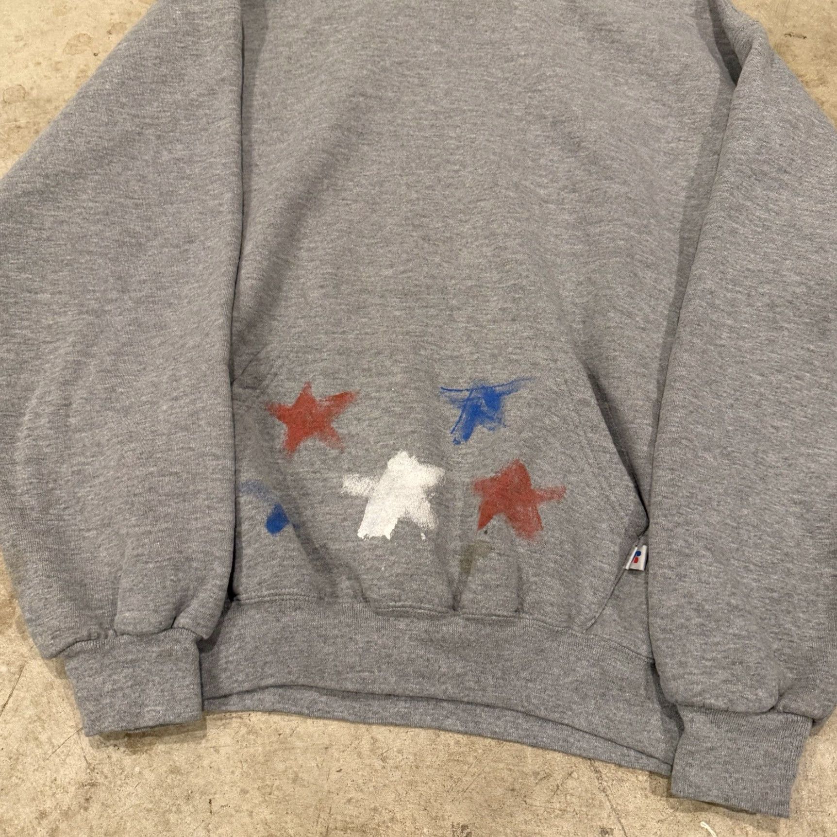Russell Athletic VINTAGE Russell Athletic Hoodie Sweatshirt Gray USA FLAG Stars Mens Large 90s Men L Pullover Size US L / EU 52-54 / 3 - 5 Thumbnail