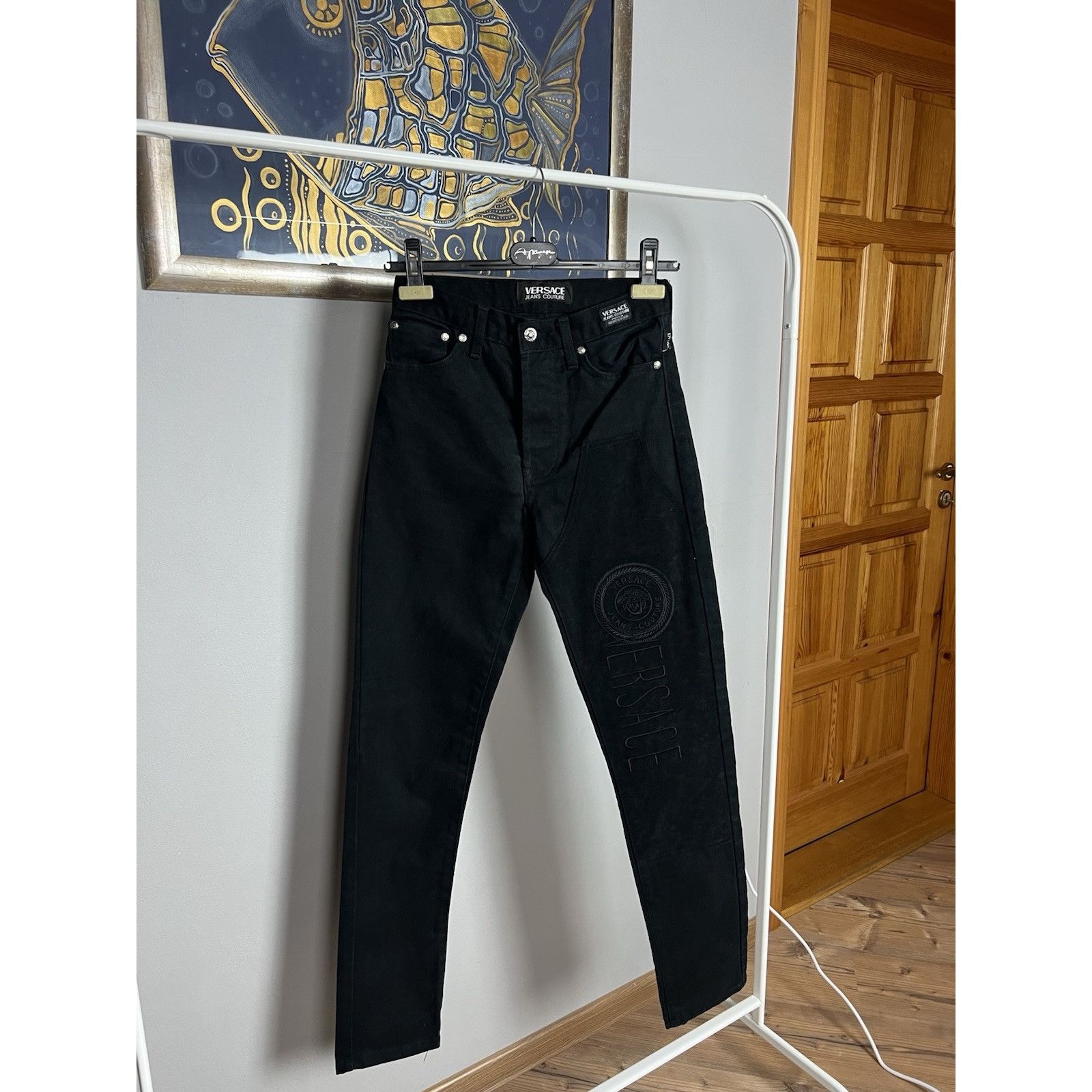 Versace Jeans Couture MINT! Versace Big Logo Vtg Women`s Moms Black Oversized Jean Size 26" / US 2 / IT 38 - 2 Thumbnail