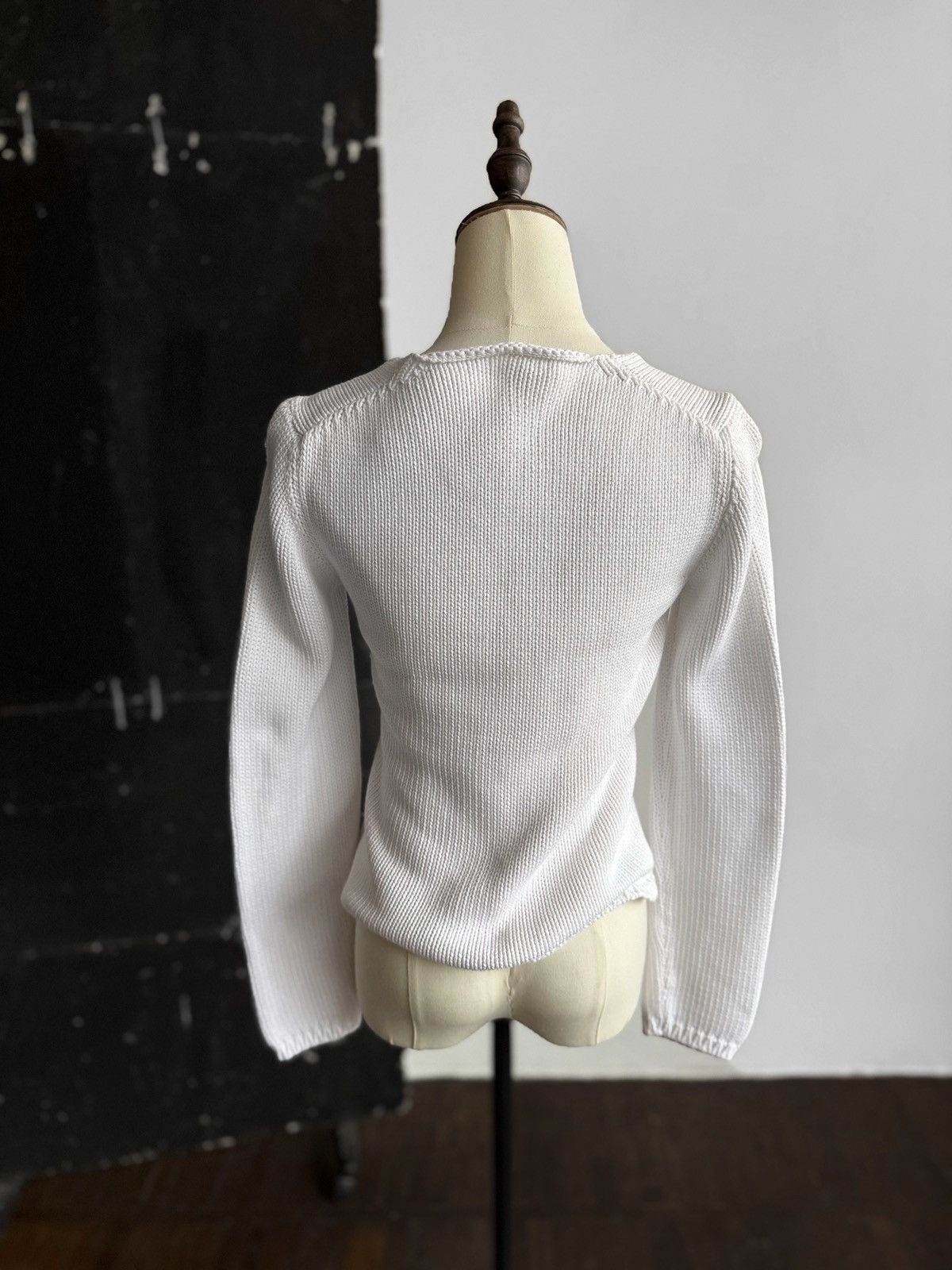 Other Rossopuro Womens White Long Sleeve Knit V-Neck Sweater Italy Size S / US 4 / IT 40 - 2 Thumbnail