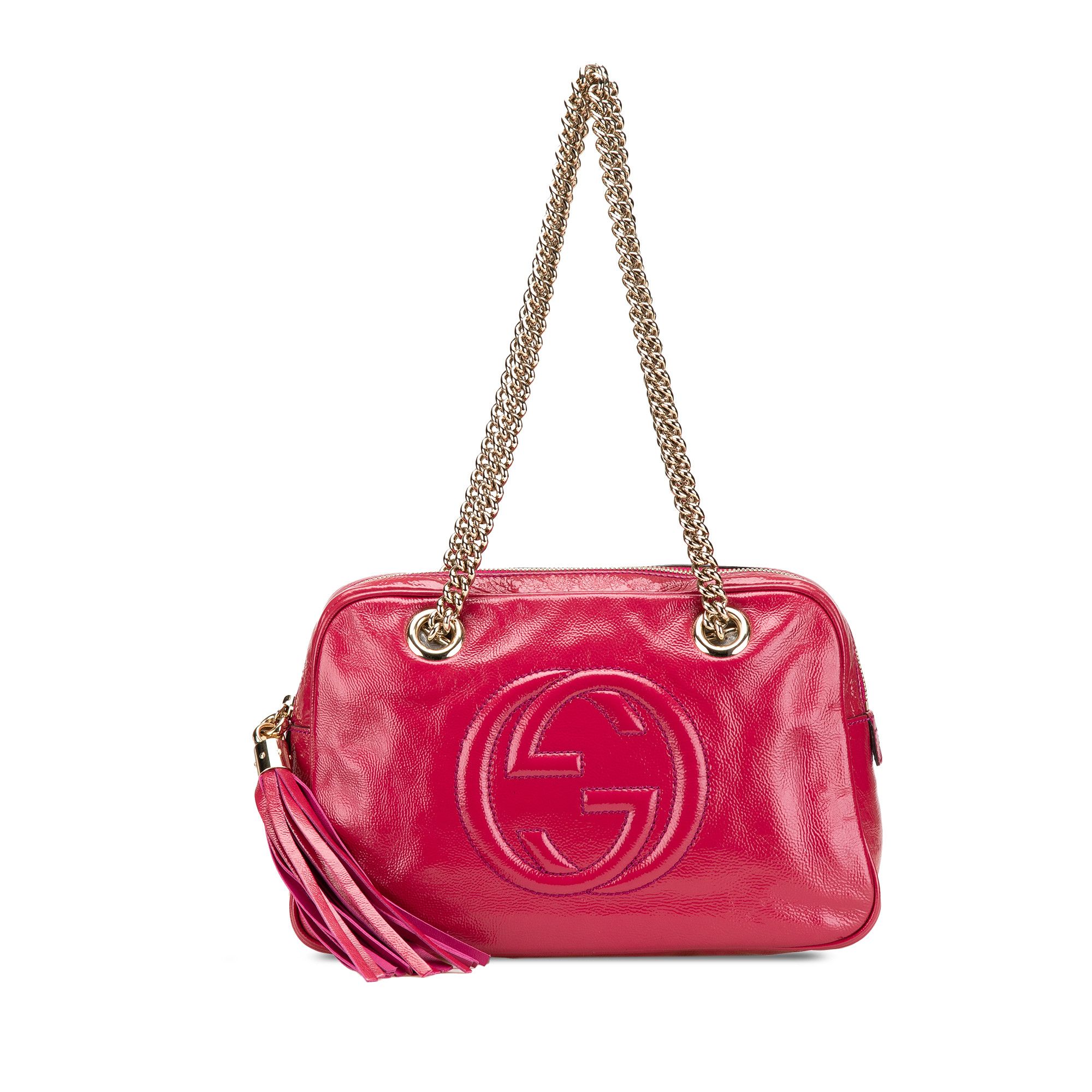 Gucci Patent Soho Chain Zip Shoulder Bag in Pink, Women's