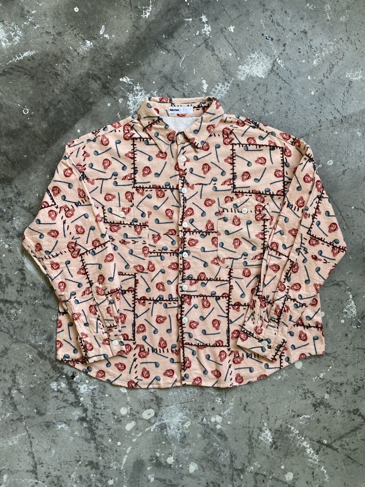 Ne-Net Vintage Ne-Net Monkey Motif Monogram Button Up Shirt Size US M / EU 48-50 / 2 - 1 Thumbnail