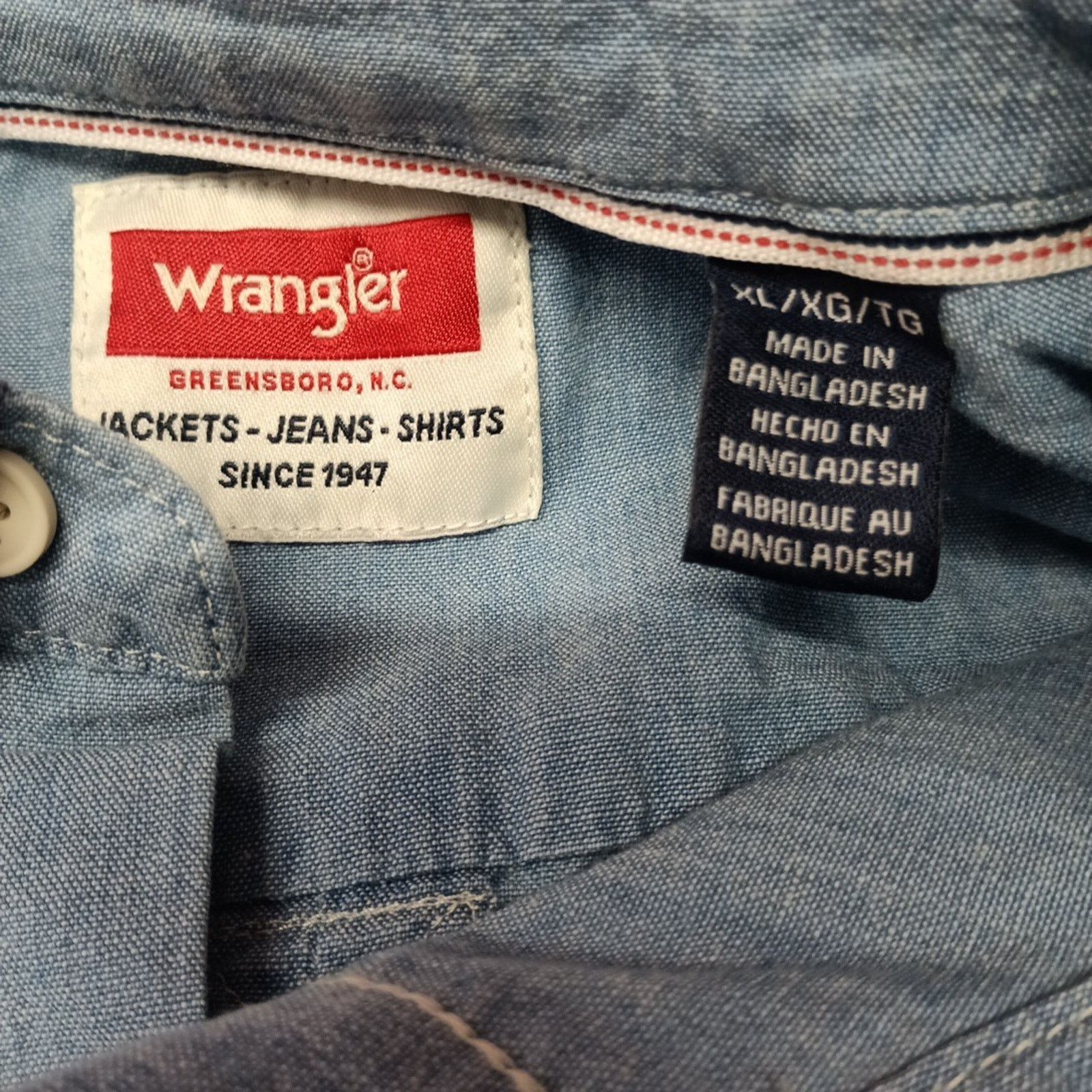 Wrangler Wrangler Mens Relaxed Fit Woven Button Up Shirt Size XL Blue Size US XL / EU 56 / 4 - 3 Thumbnail