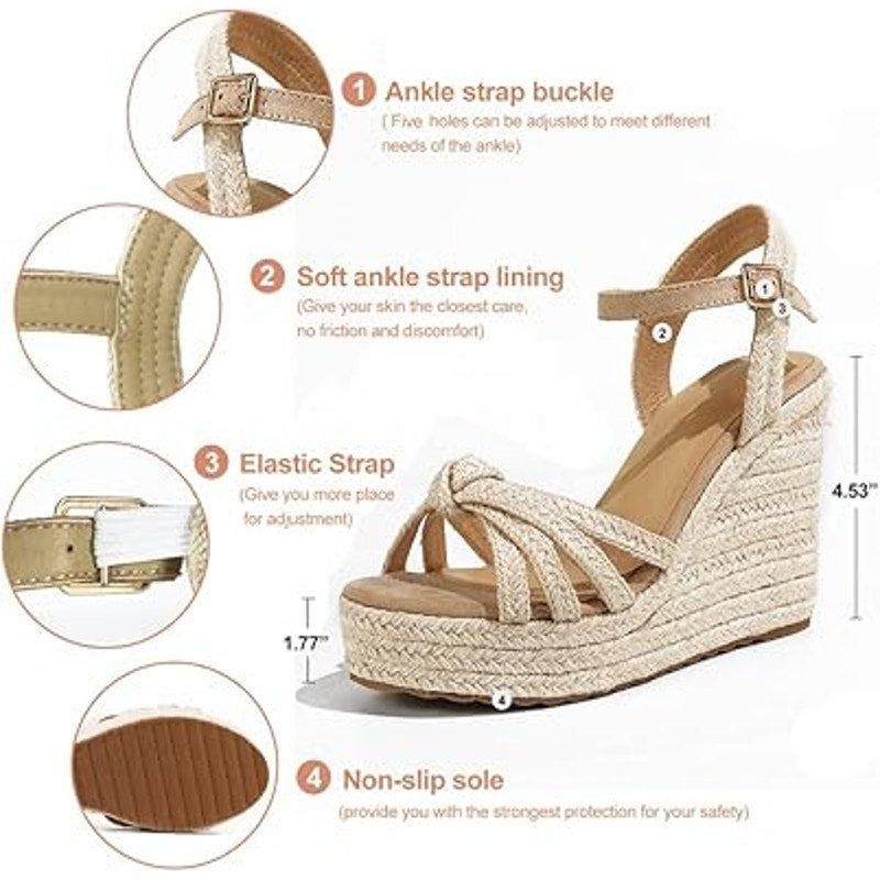 Other Mikarka Women's Size 8 Tan Straw Espadrille Wedge Sandals Size US 8 / IT 38 - 3 Thumbnail