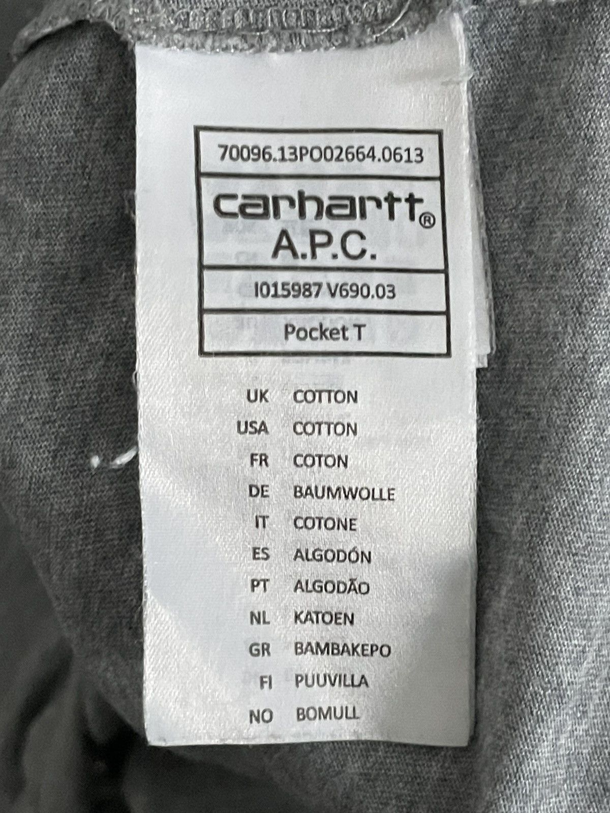 Carhartt A.P.C. x Carhartt Gray Pocket T-Shirt RARE Size US L / EU 52-54 / 3 - 7 Thumbnail