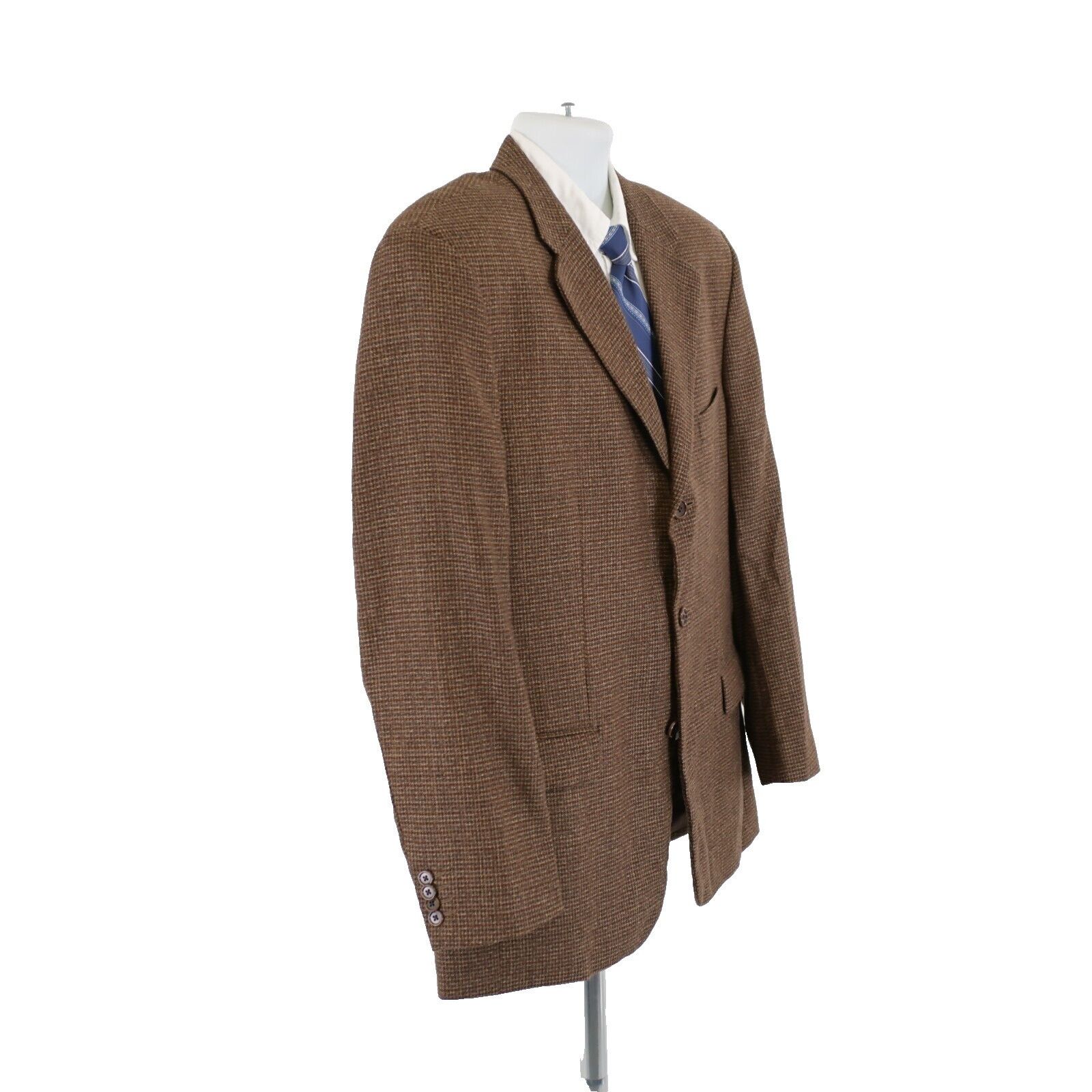 Designer Talbots Men Brown Tan Gray Check Tweed Wool 3 Button Sport C Size 42R - 7 Thumbnail