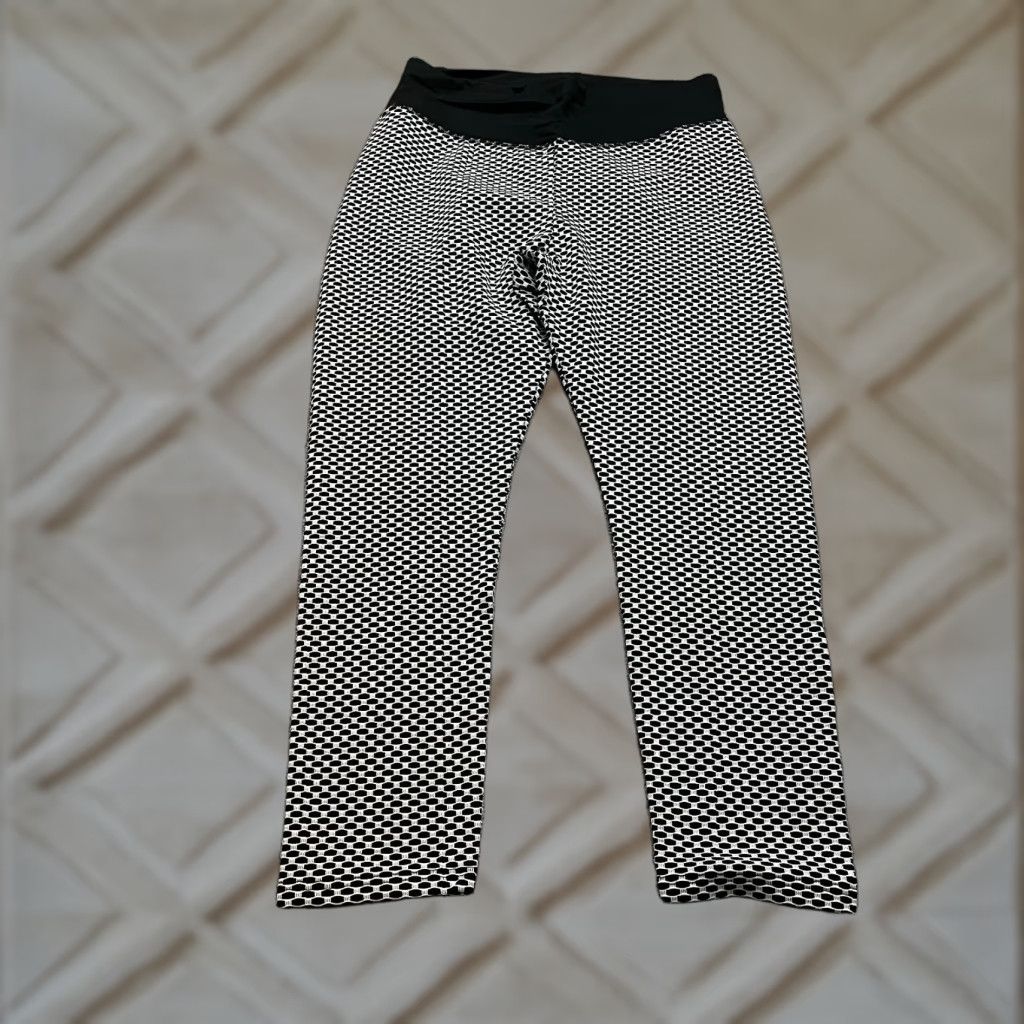 FARIS VINTAGE Lafaris Leggings Womens XL White Black Yoga Stretch Textured Pants New NWT 30x26 Size 40" / US 18 - 1 Thumbnail