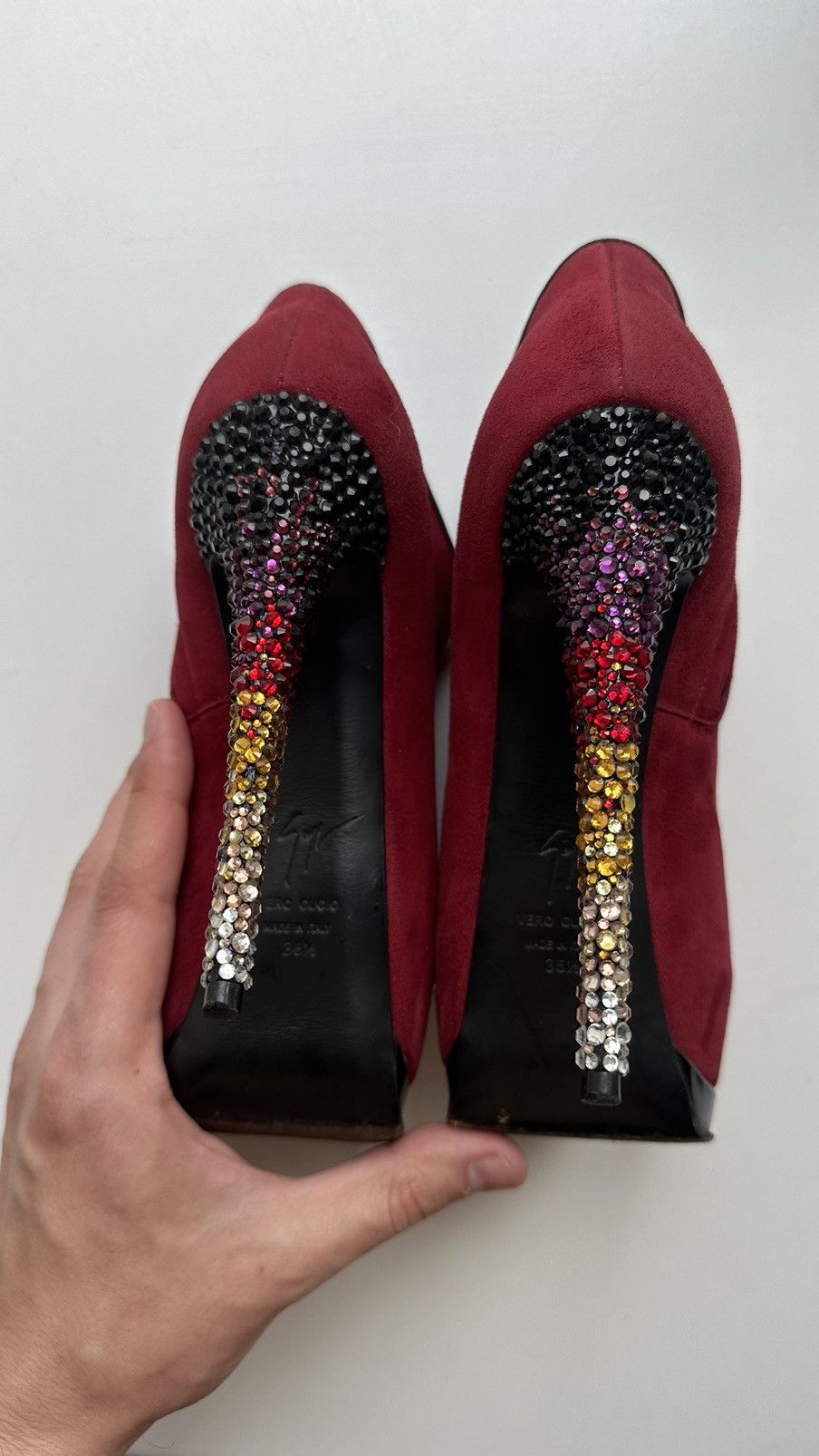 Giuseppe Zanotti Giuseppe Zanotti Red Suede High Heels Rhinestone Size 36.5 Size US 6.5 / IT 36.5 - 8 Thumbnail