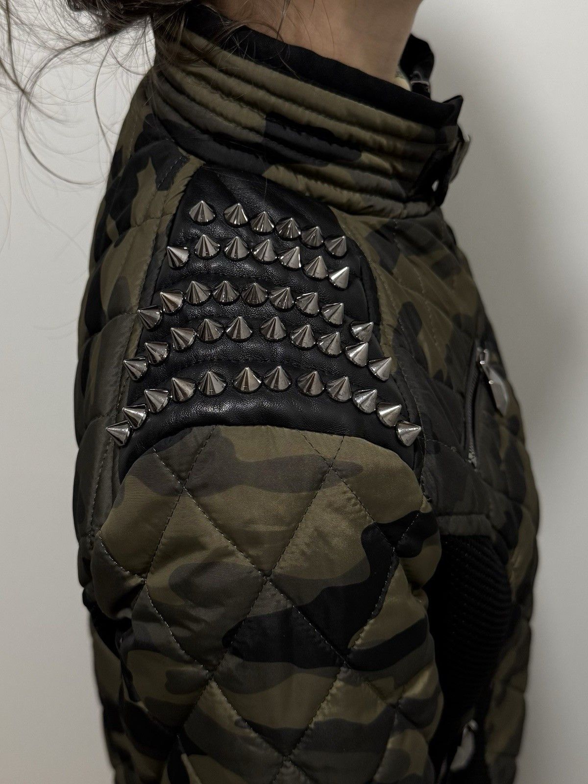 Philipp Plein Philipp Plein Womens Camo Camouflage Jacket Spikes Biker Size L / US 10 / IT 46 - 13 Thumbnail
