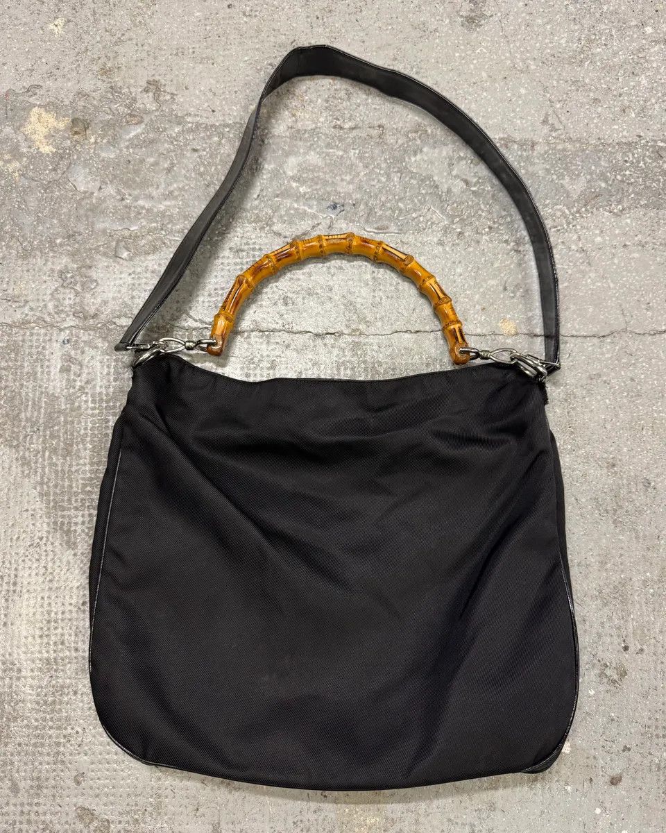 Archival Clothing x Gucci 2000S Gucci Bamboo Black Nylon Messenger Shoulder Bag, Men's