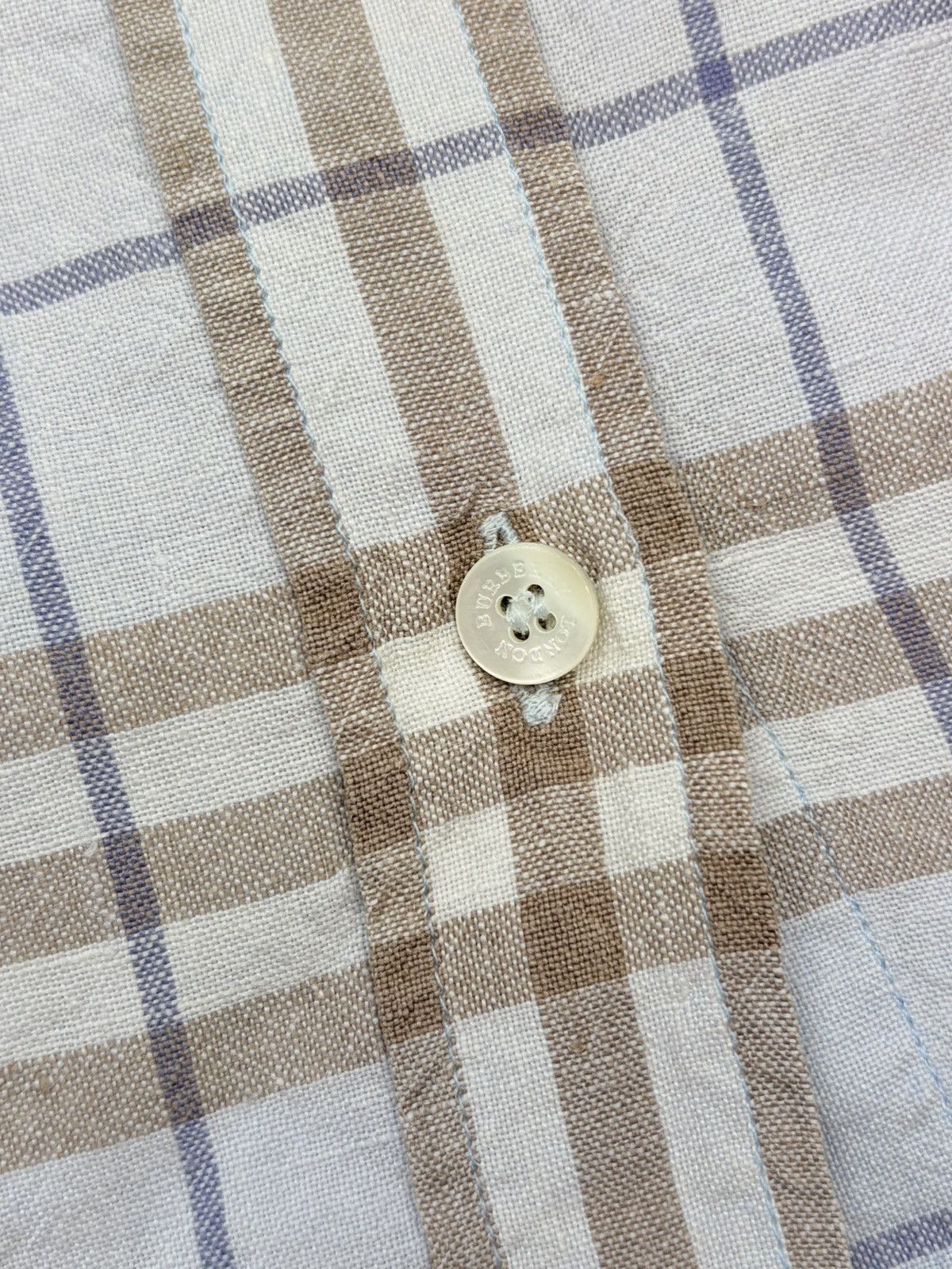 Burberry × Vintage BURBERRY NOVA CHECK SLEEVELESS BUTTON UP SHIRT BLUE LINEN Size M / US 6-8 / IT 42-44 - 4 Thumbnail