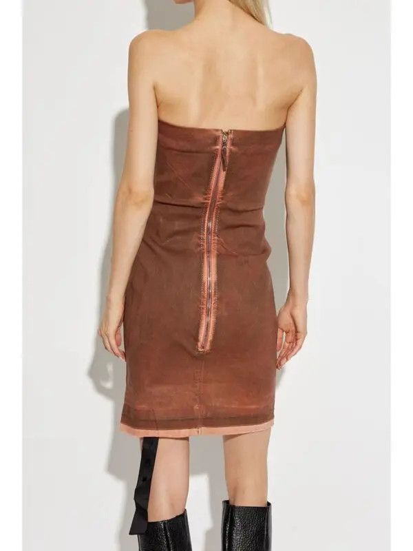 Rick Owens o1mle0426 Splintered Stretch Denim Bustier Dress in Brown Size S / US 4 / IT 40 - 3 Thumbnail