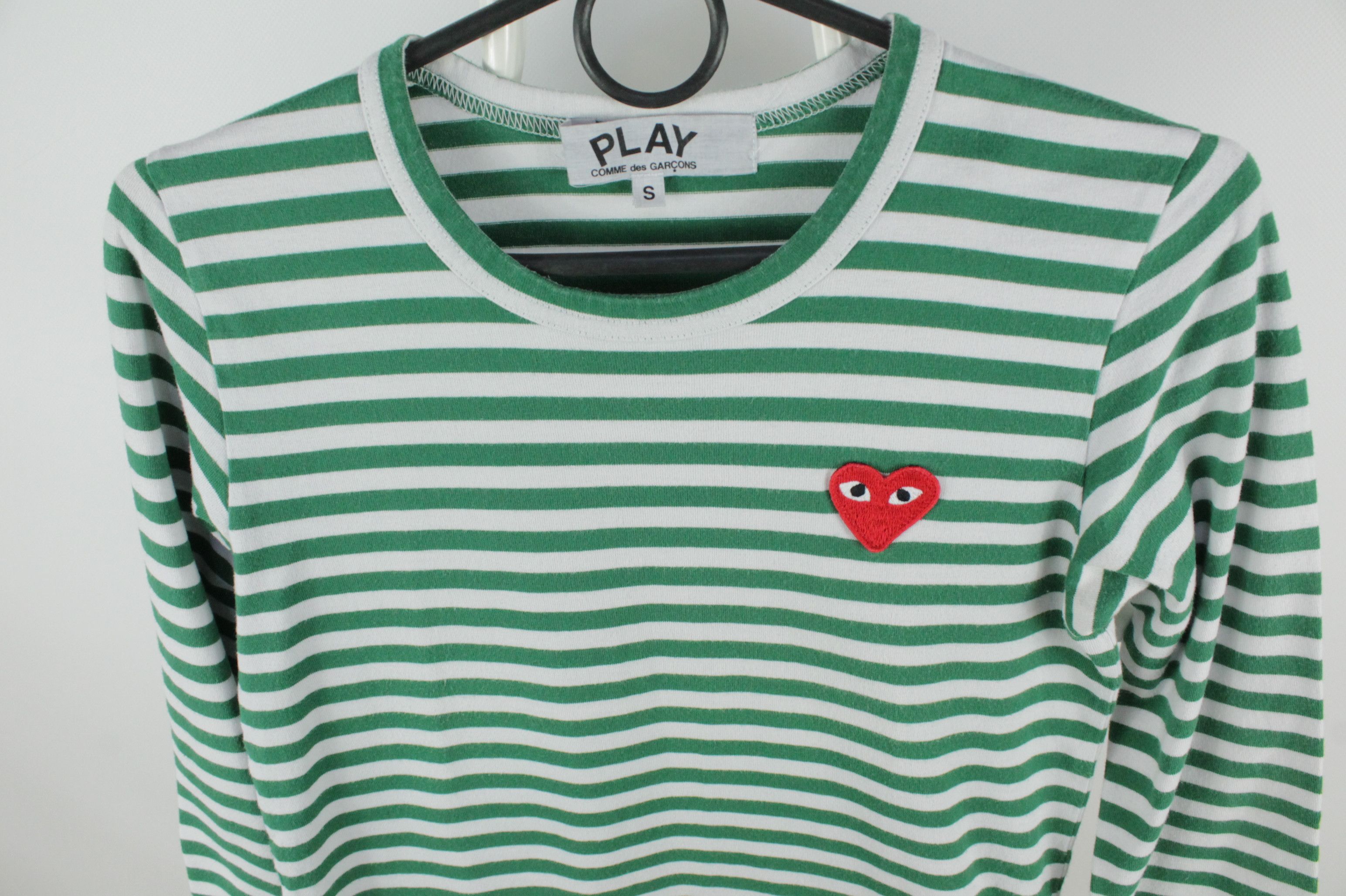Comme des Garcons PLAY Comme des Garcons L/S Green Striped Cotton T-Shirt Size S / US 4 / IT 40 - 3 Thumbnail