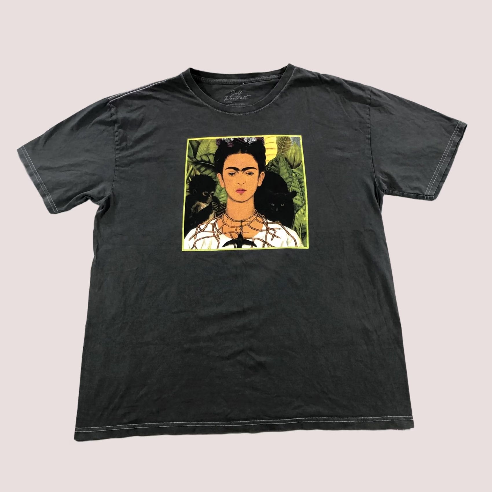 Self-Portrait Shirt Mens Large Gray Frida Kahlo Art Graphic Cotton T Shirt, Men's