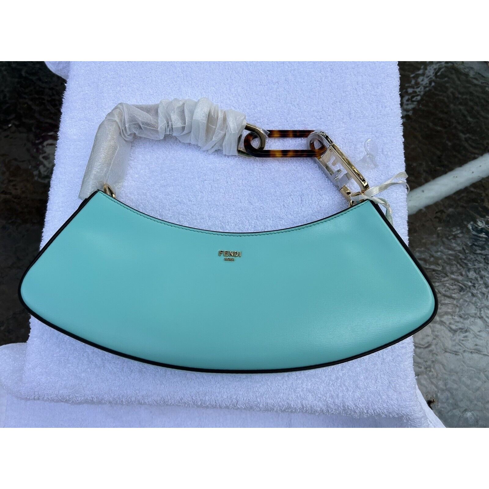 Fendi FENDI TIFFANY BLUE O’LOCK BAGUETTE LEATHER HOBO HANDBAG W BA Size ONE SIZE - 6 Thumbnail