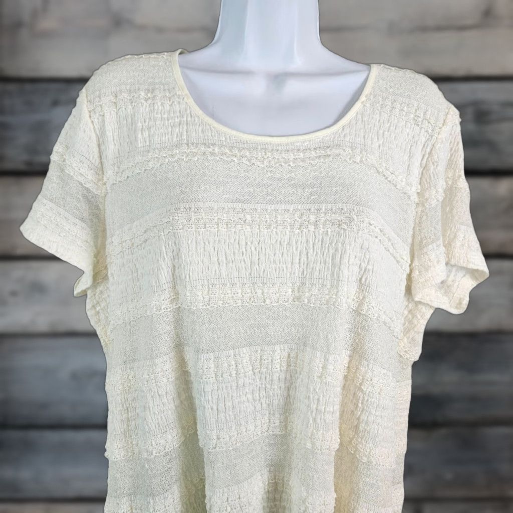 Vintage Chico's Womens Blouse Short Sleeve Round Neck Ivory XL Nylon Cotton Blend Top Shirt Womens Size XL / US 12-14 / IT 48-50 - 1 Thumbnail