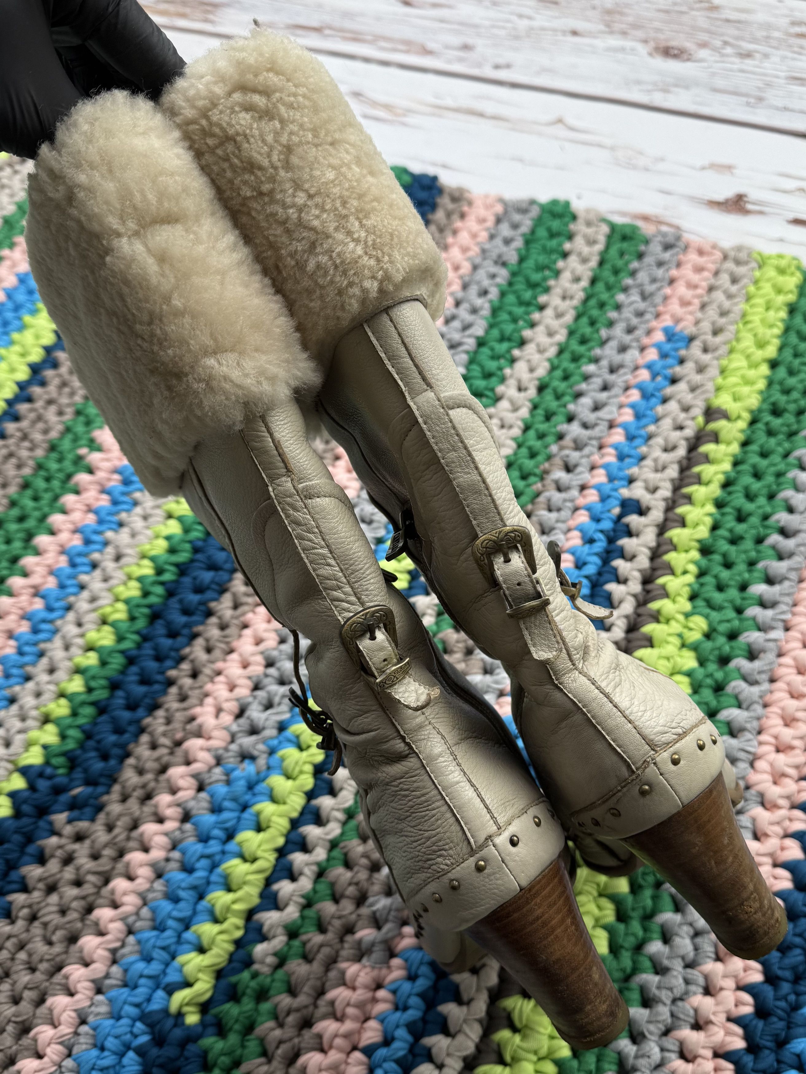 Vintage Vintage Leather Sheepskin Boots With Straps (ET1)(D15) Size US 7 / IT 37 - 11 Thumbnail