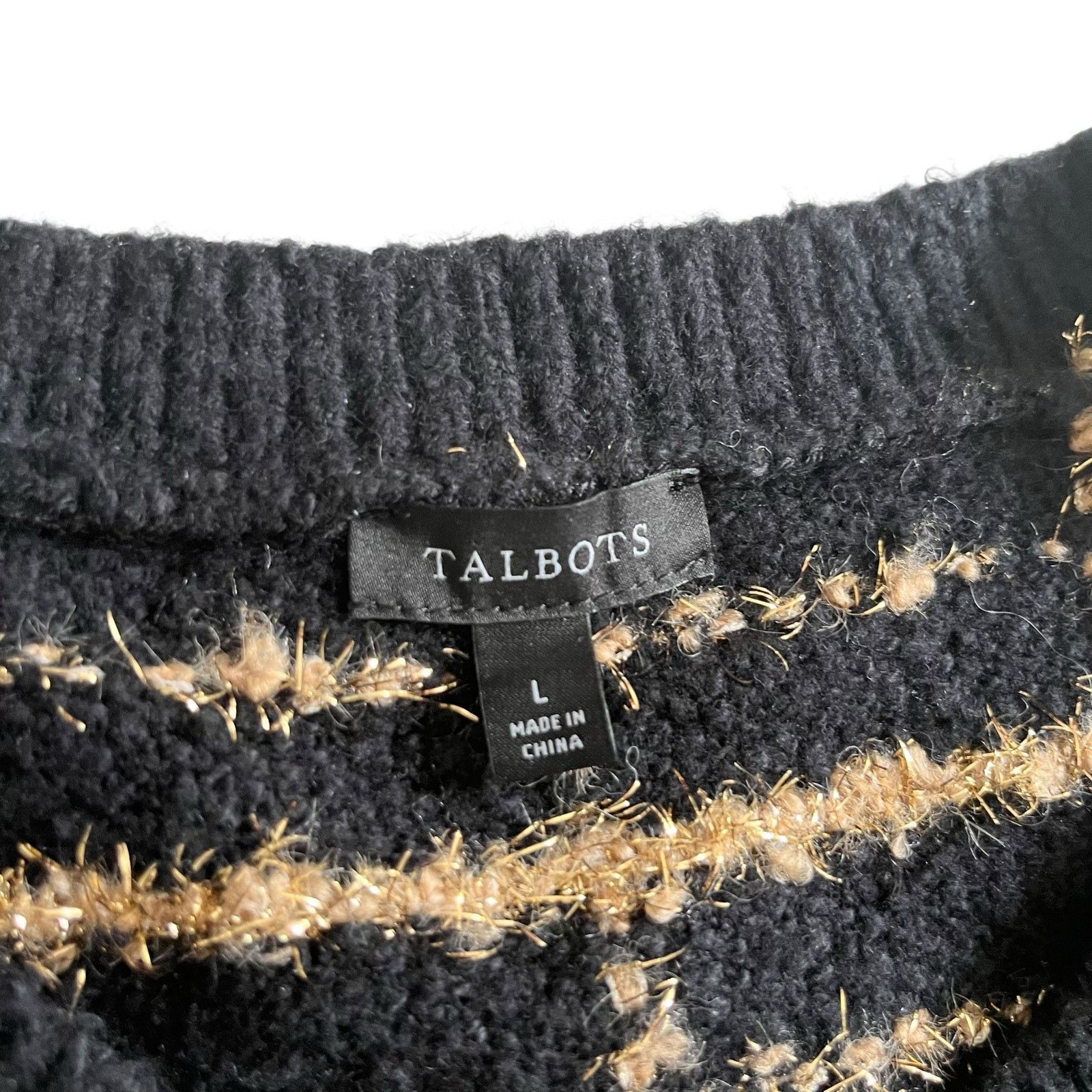 Other Talbots Bouclé Plaid Cardigan Black & Gold Sweater Jacket Size L / US 10 / IT 46 - 6 Thumbnail