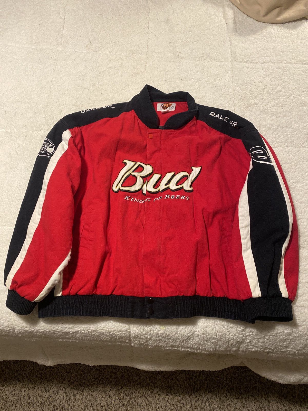 image of Dale Earnhardt Jr Budweiser Vintage Jacket in Red, Men's (Size XL)