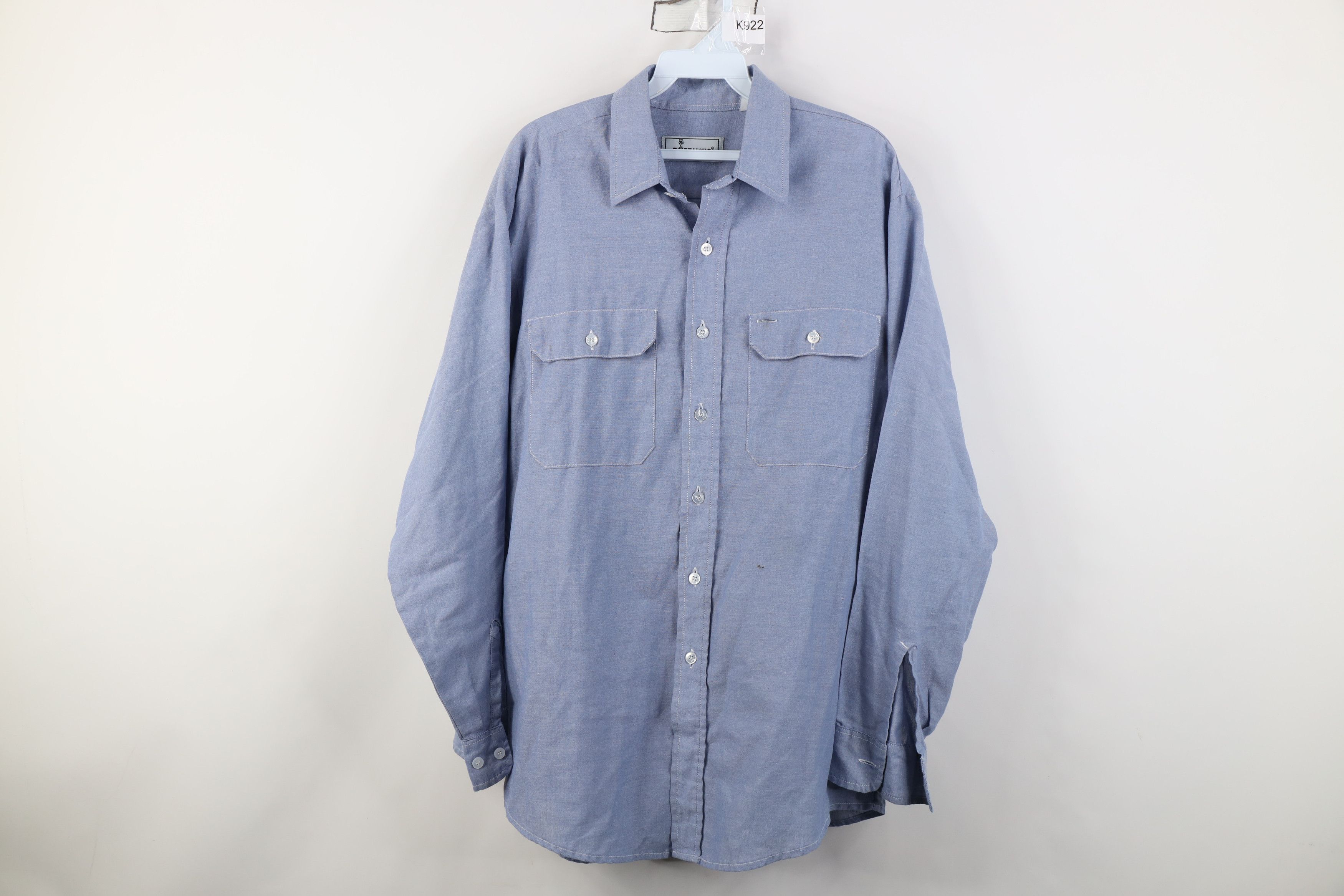 Vintage Vintage 90s Streetwear Chambray Button Shirt Workwear Blue Size US L / EU 52-54 / 3 - 1 Thumbnail