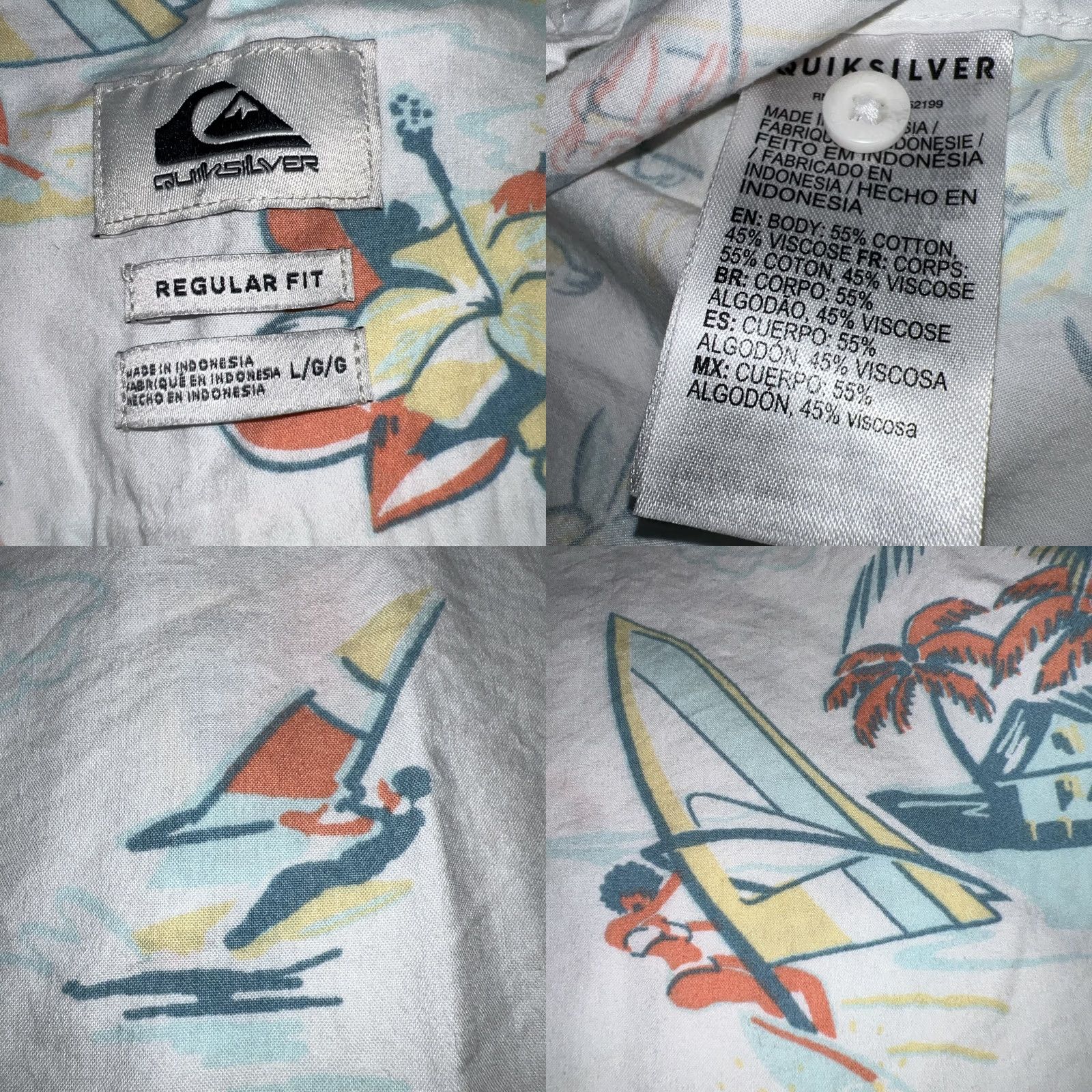 Quiksilver VINTAGE Quiksilver Hawaiian Aloha Windsurfing Outrigger Canoe Club Hula SHIRT Large Yellow Cotton Knit Short Sleeve Button-Down Mens Size US L / EU 52-54 / 3 - 9 Thumbnail