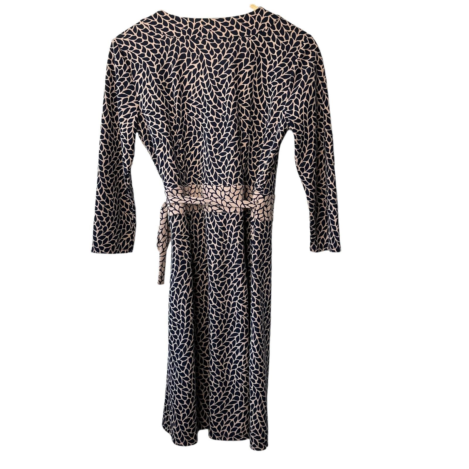 Ann Taylor Ann Taylor Cream & Black Print Long Sleeve Wrap Dress Sz 4 Size S / US 4 / IT 40 - 7 Thumbnail