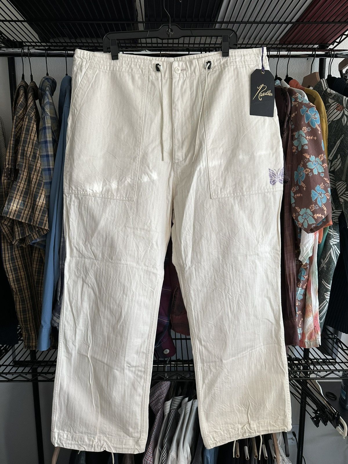 Needles Needles Herringbone String Fatigue Trousers in Off-White Size US 40 / EU 56 - 1 Thumbnail