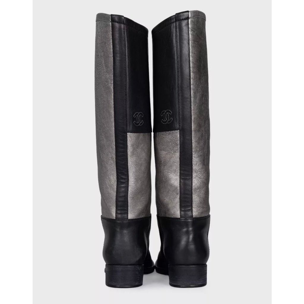 Chanel Chanel Silver & Black Leather Ankle Boots - Size 38 Size US 7 / IT 37 - 4 Thumbnail