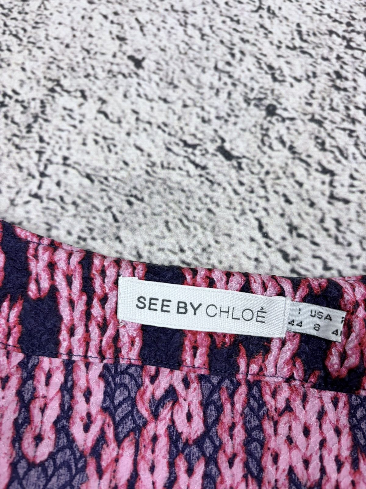Chloe See By Chloe 100% Silk Trompe L'oeil Knit Print Top IT44 Size M / US 6-8 / IT 42-44 - 7 Thumbnail