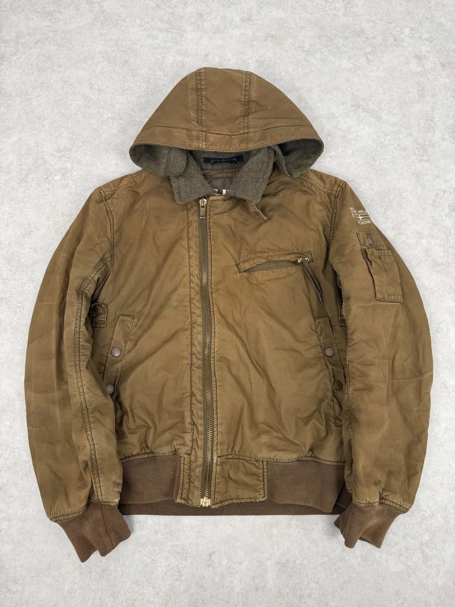 2000s Stone Island Brown Hooded Utility Bomber Jacket