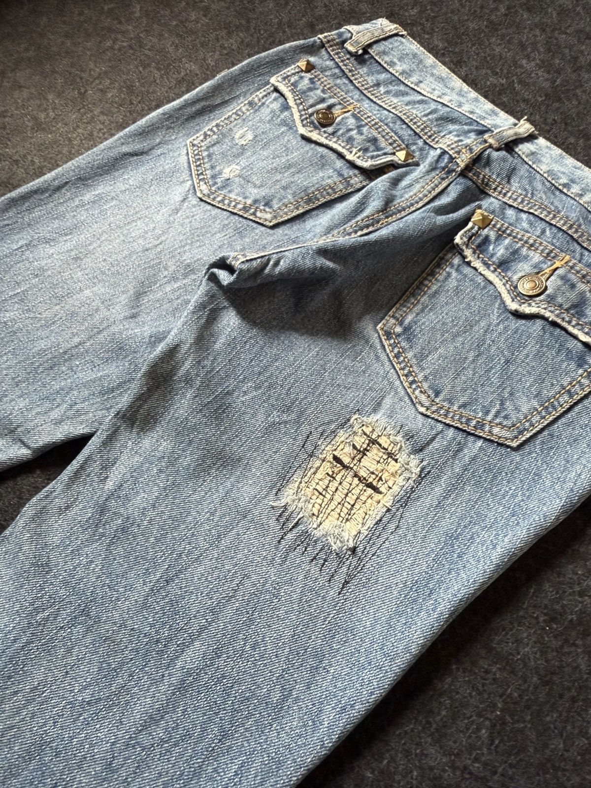 Hysteric Glamour × Japanese Brand Distressed Boro Studded Flare Jeans Japanese Brand Size US 28 / EU 44 - 14 Thumbnail