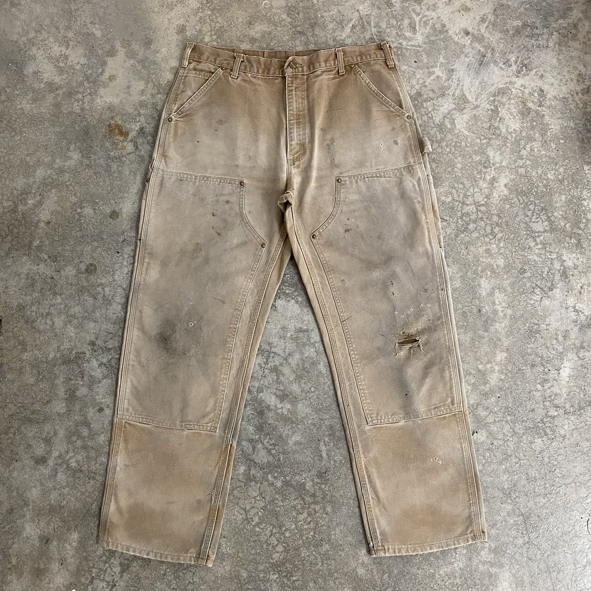 Carhartt VTG Carhartt Double Knee Faded Tan Dirty Carpenter Pants Size US 35 - 3 Thumbnail