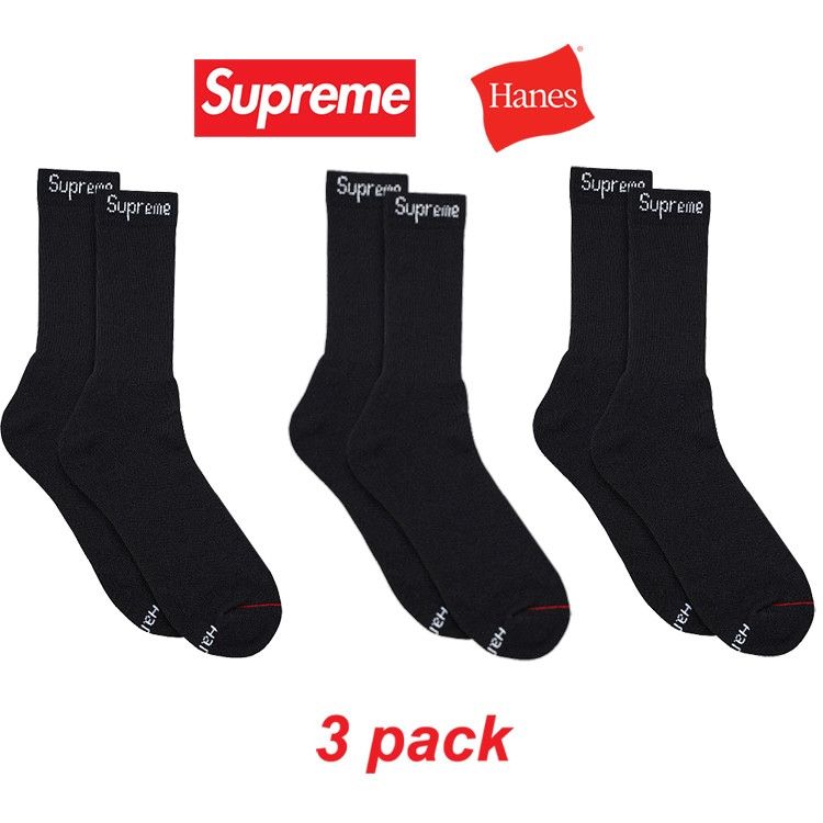 Supreme / Hanes - Black Crew Socks - (3 PAIRS)
