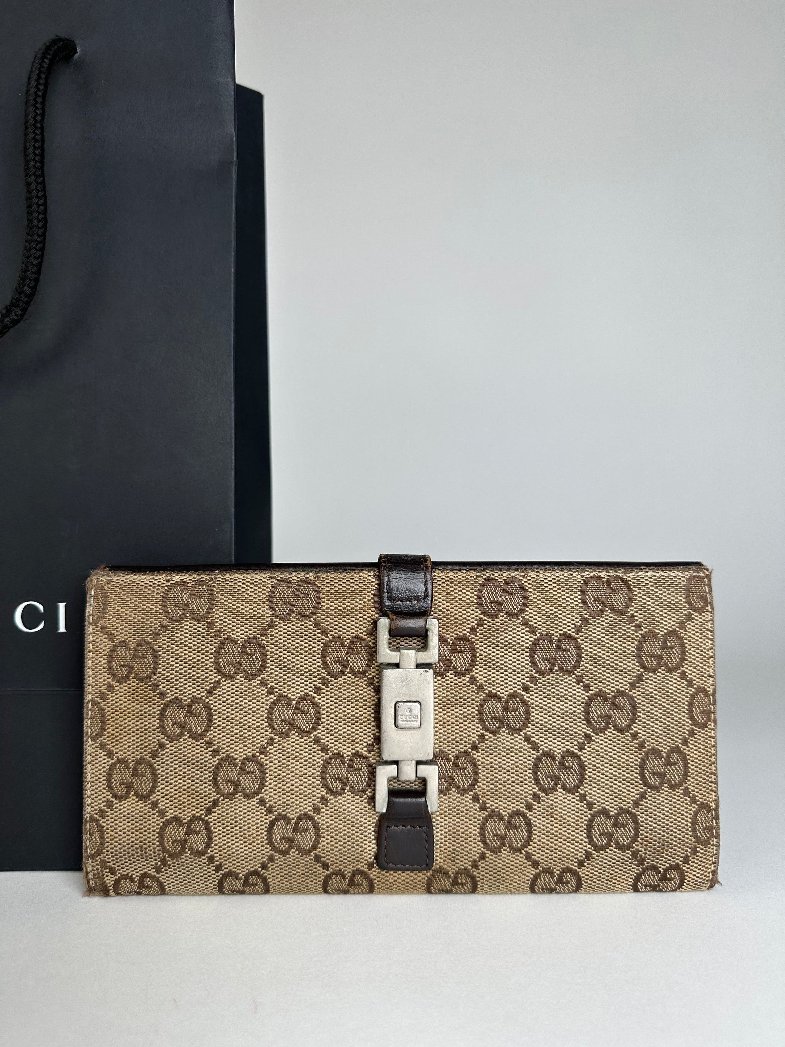 Gucci Vintage Monogram Long Jackie Wallet Beige Brown Size ONE SIZE - 1 Thumbnail