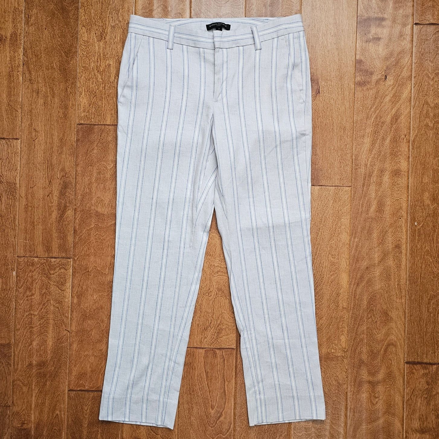 Banana Republic BANANA REPUBLIC AVERY Linen Cotton Striped Ankle Pants 4 Size 27" / US 4 / IT 40 - 1 Thumbnail