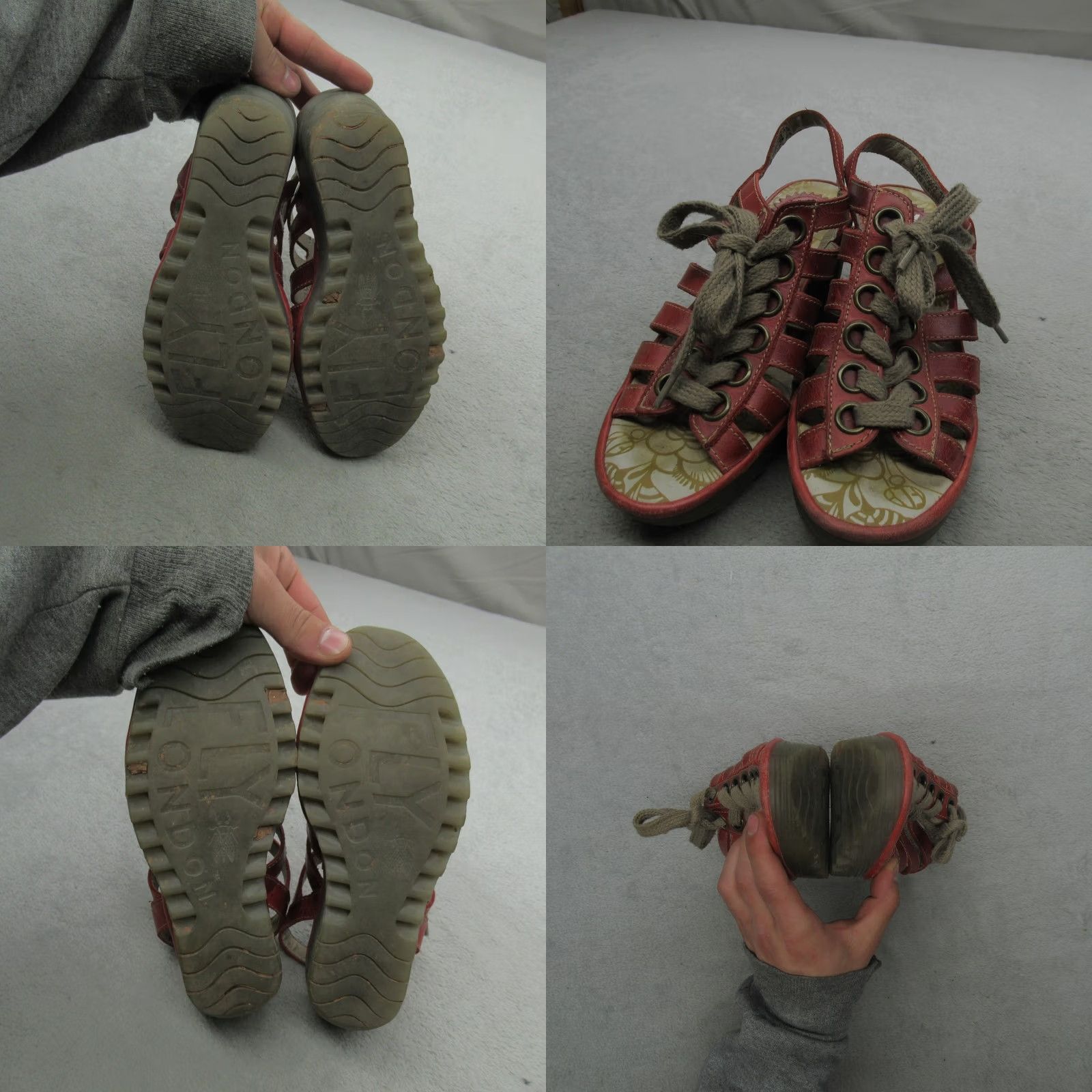 Fly London Fly London Womens Sandals Red Leather Wedge Slingback Lace Up EU36 5.5 Size US 6 / IT 36 - 8 Thumbnail
