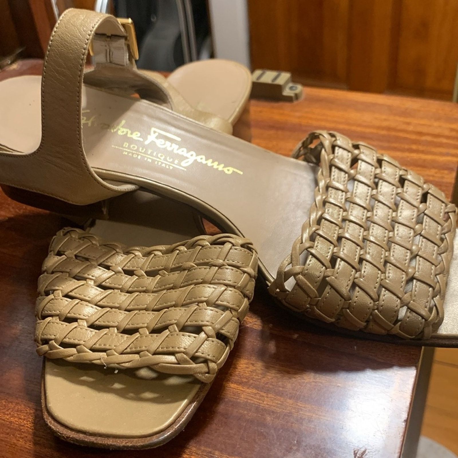 Salvatore Ferragamo Salvatore Ferragamo woven metallic tan beige sandals Size US 8.5 / IT 38.5 - 2 Thumbnail