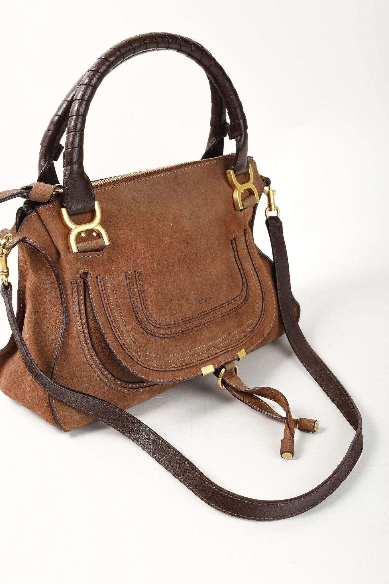 Chloe Chloe Marcie Brown Nubuck-Leather Shoulder Bag Size ONE SIZE - 7 Thumbnail