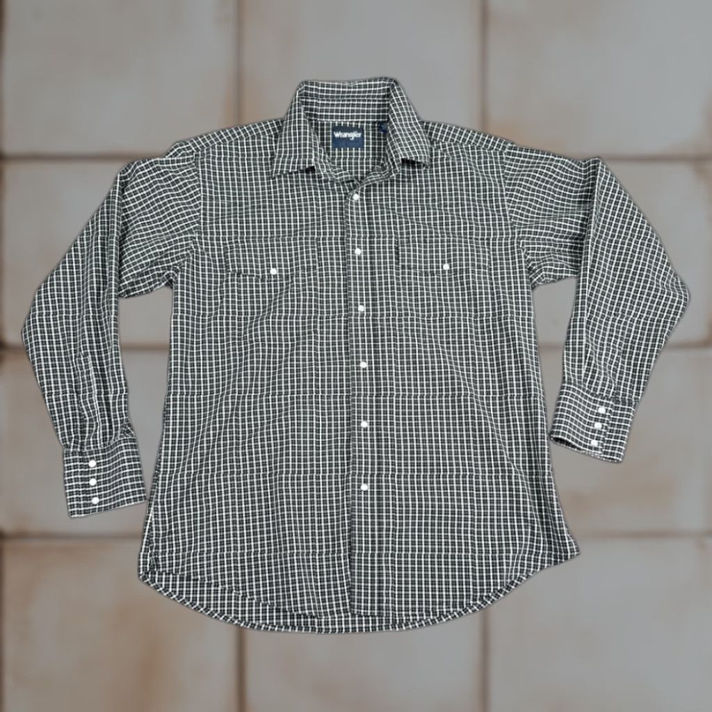 Wrangler VINTAGE Wrangler Western Shirt Adult LARGE Black White Plaid Windowpane Pearl Snap Shirt Men Regular Long Sleeve Cowboy Western Size US L / EU 52-54 / 3 - 1 Thumbnail