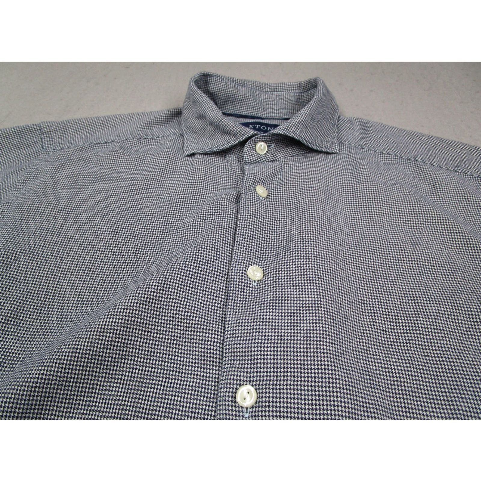 Eton Eton Shirt Mens Large Blue Slim Fit Dress Button Up Houndstooth Long Sleeve Size 42R - 2 Thumbnail