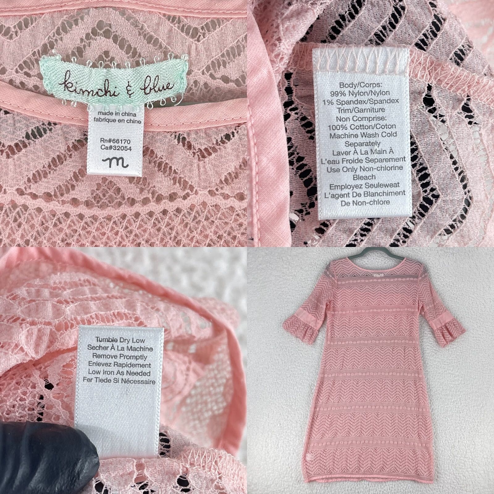 Vintage Kimchi Blue Pink Lace A-Line Dress Womens Medium Bell Sleeve Ruffle Floral Casual Bohemian Short Dress Size M / US 6-8 / IT 42-44 - 8 Thumbnail