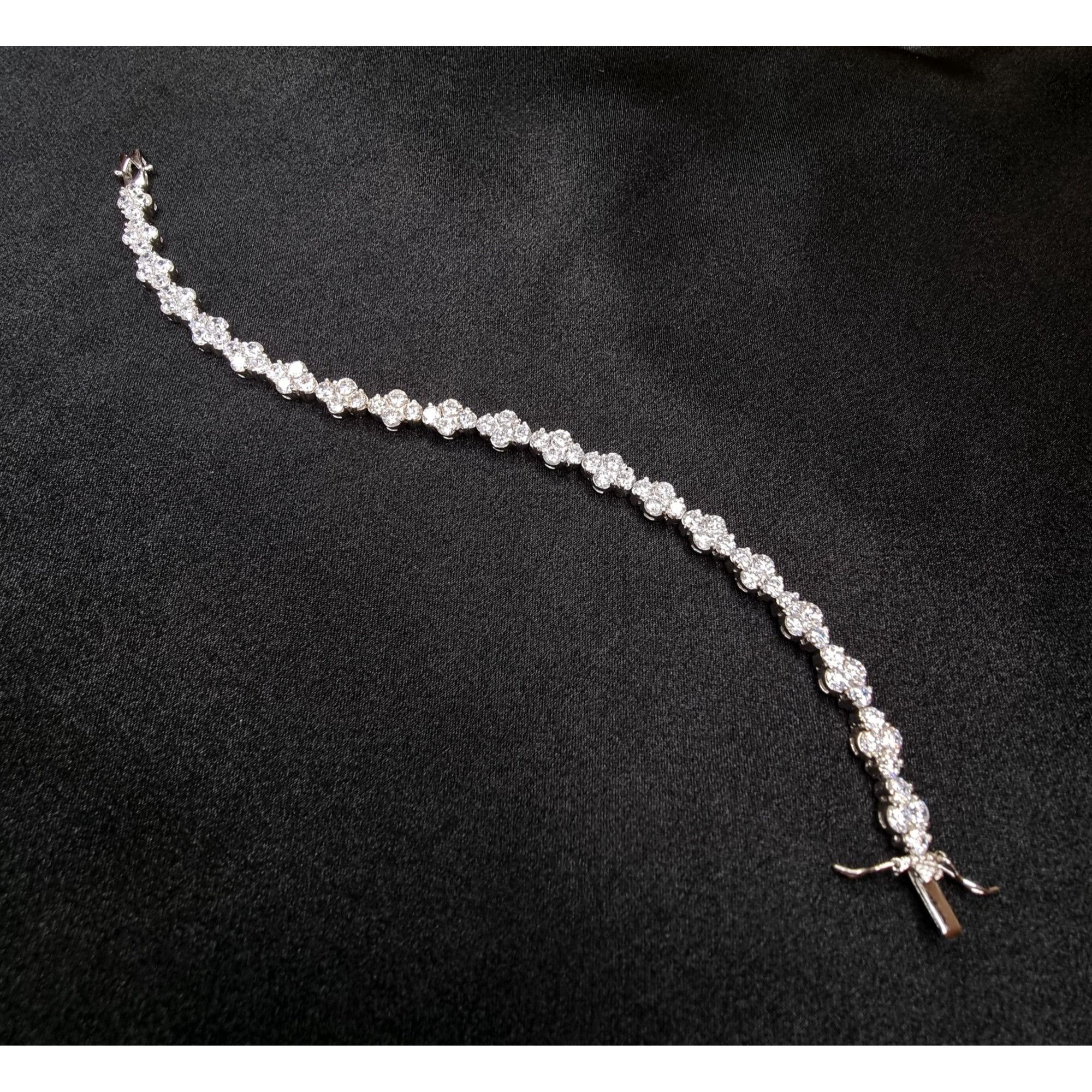 Vintage 925 Sterling Silver FZN Signed Tennis Bracelet With Round Cu Size ONE SIZE - 5 Thumbnail