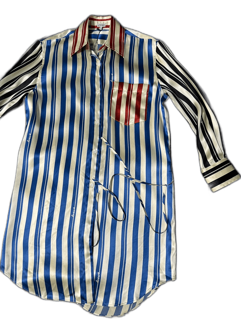 Blue and White Striped Silk Dress