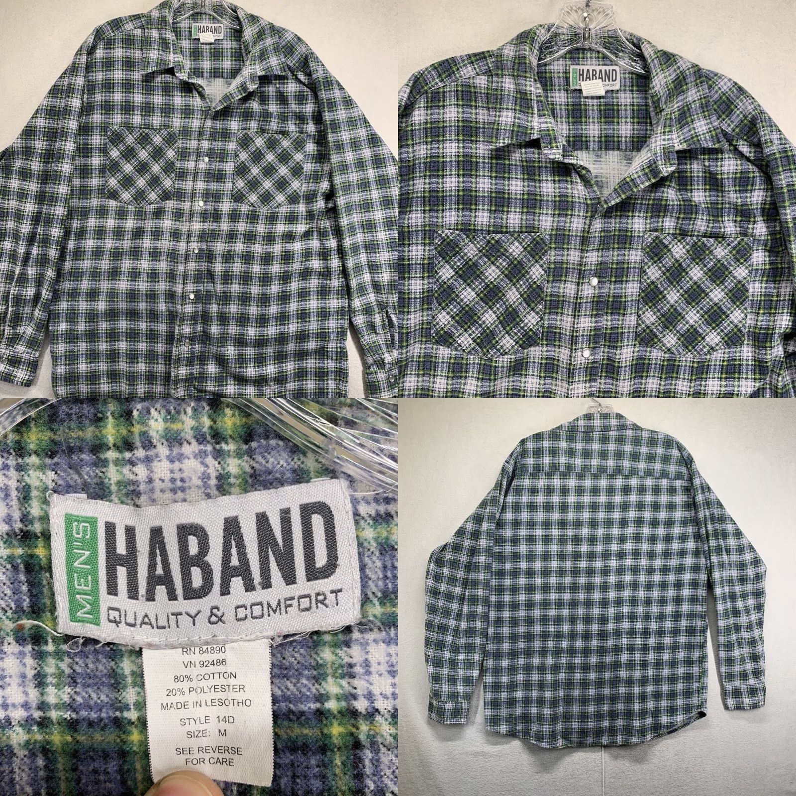 Haband VINTAGE 90s Haband Pearl Snap Plaid Flannel Shirt White Blue Green Medium Men Size US M / EU 48-50 / 2 - 8 Thumbnail