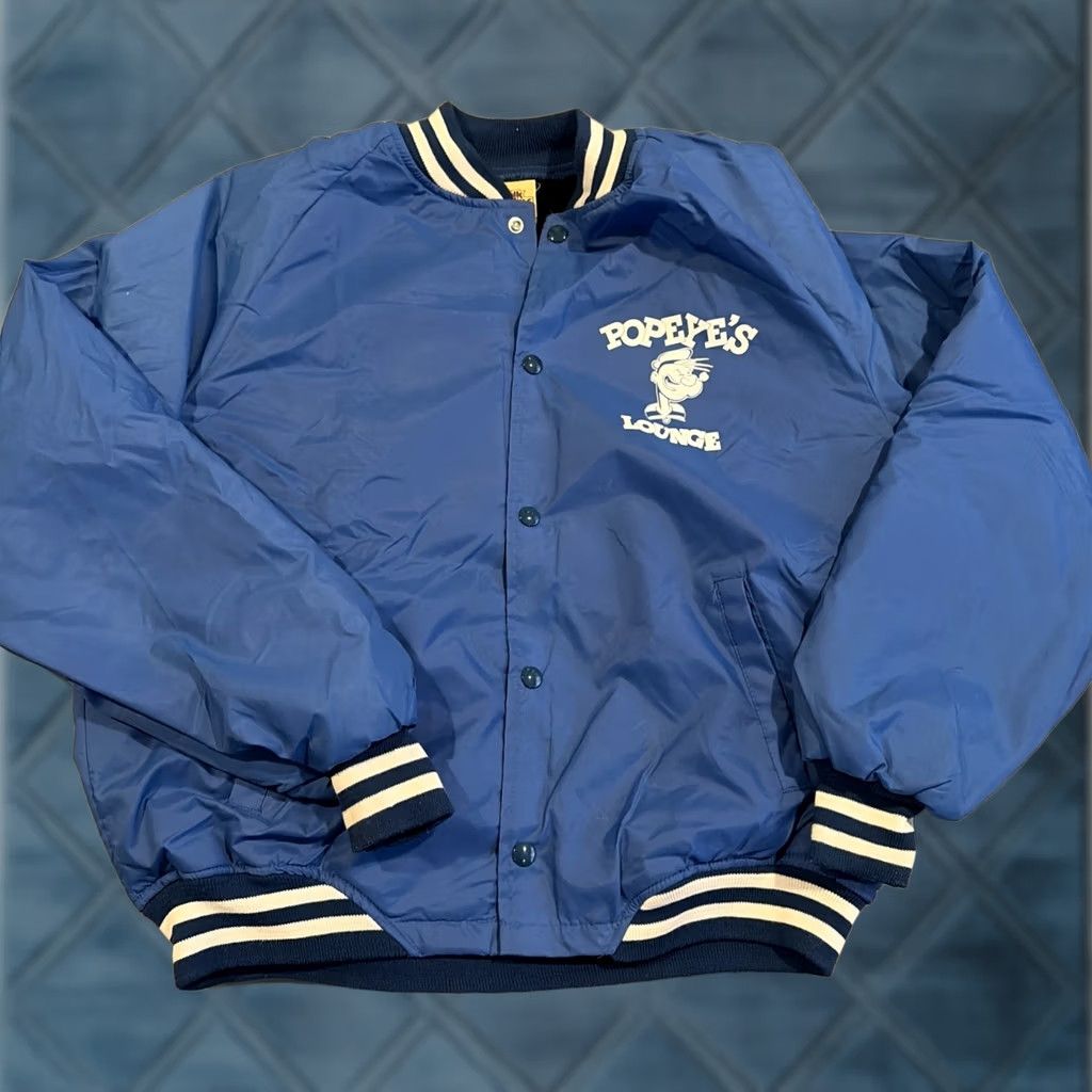 Chalk Line VINTAGE Chalk Line Popeye's Lounge Deauville Inn Fleece Lined Jacket L Blue Bomber Jacket Men Size US L / EU 52-54 / 3 - 1 Thumbnail