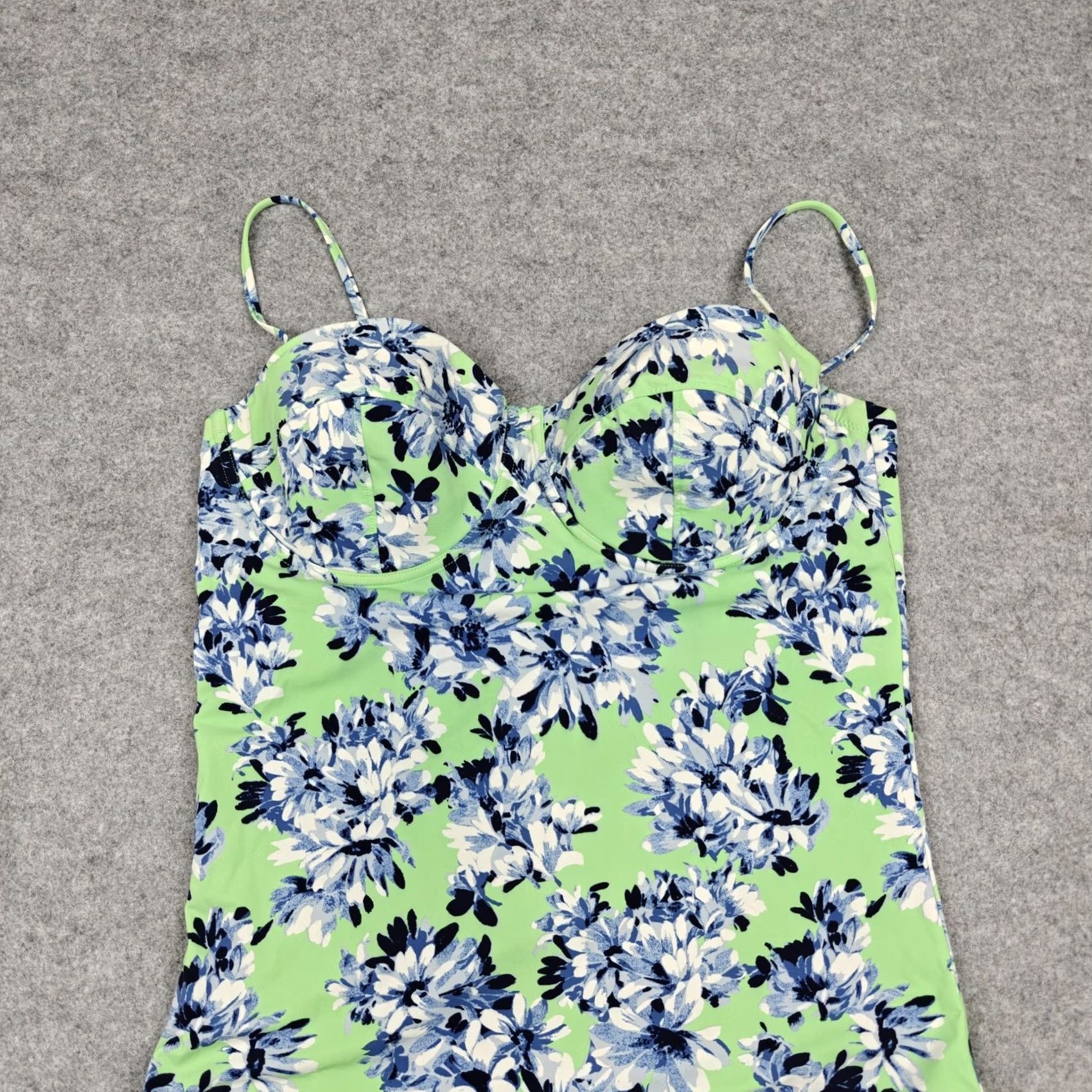J.Crew J.Crew Womens 14 Green Floral One Piece Padded Spaghetti Straps A8781 Size ONE SIZE - 2 Thumbnail