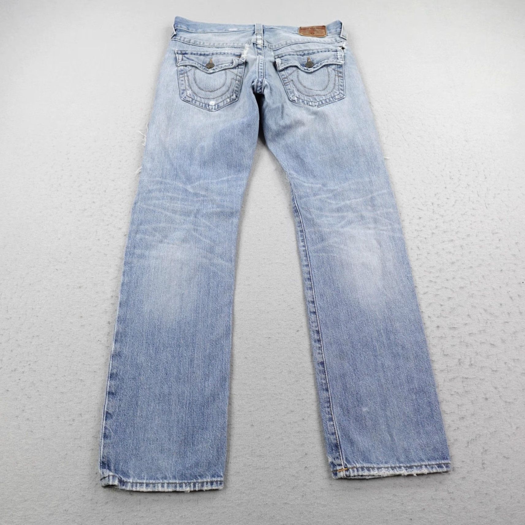 True Religion True Religion Jeans Mens 33 Blue Denim Geno Relaxed Slim Straight Distressed Size US 33 - 5 Thumbnail