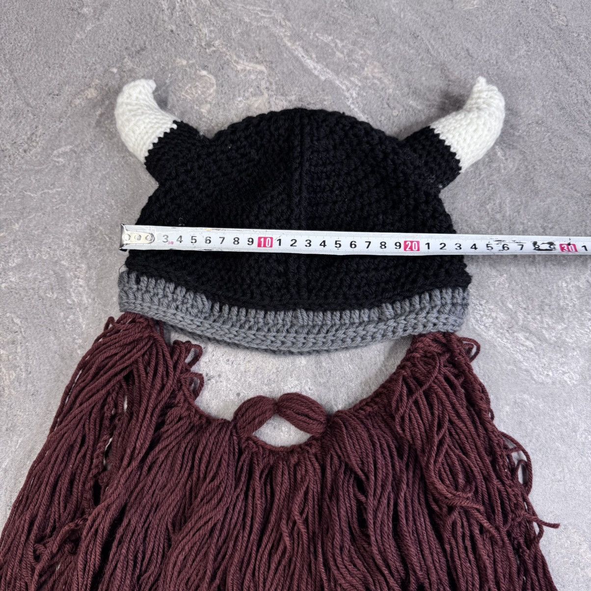 Handmade Beard Knitted Hat with Horns Beard Hat avant garde y2k cap Size ONE SIZE - 8 Thumbnail