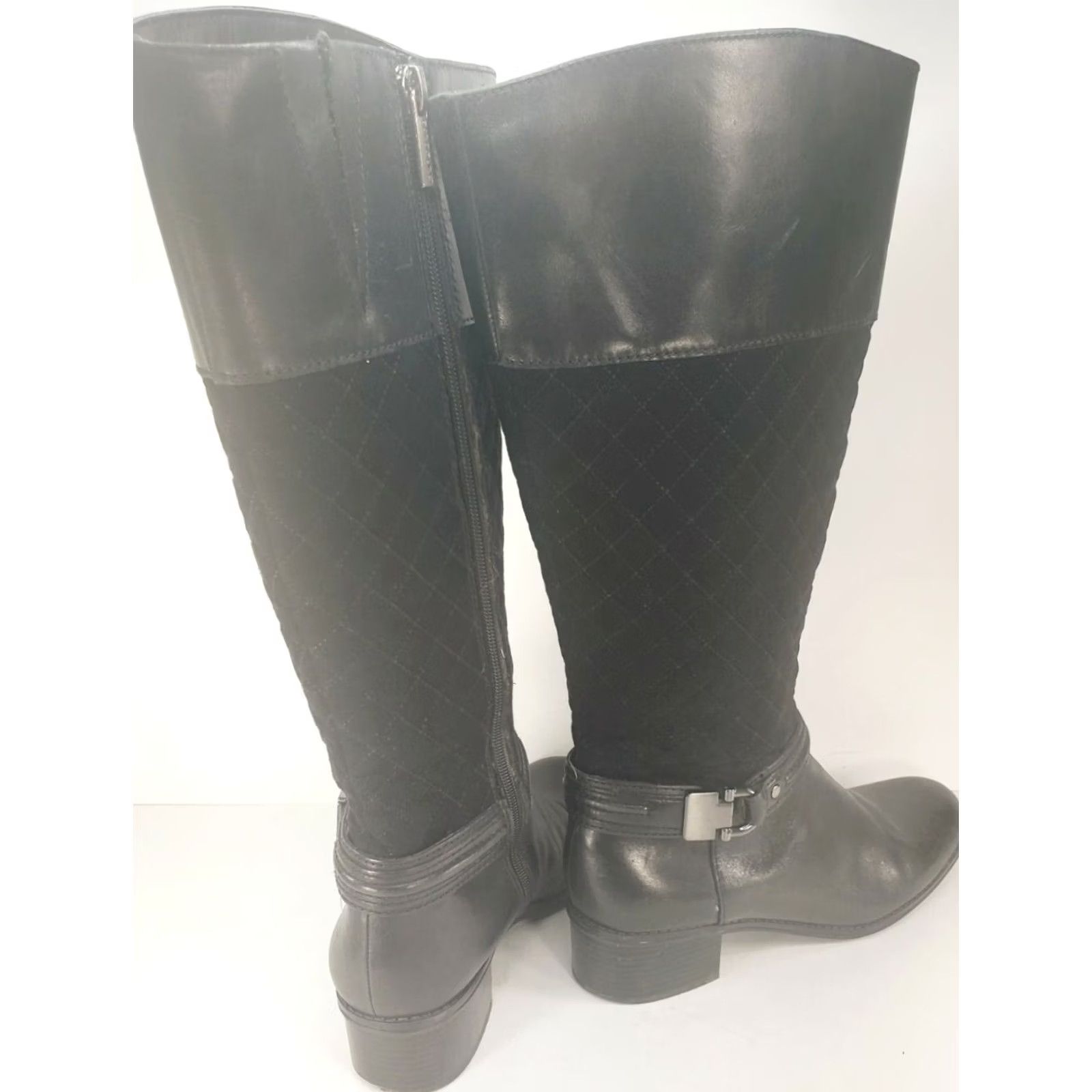 Vintage Bandolino Boots Womens Black CABBIE WOMEN LEATHER QUILTED SUEDE KNEE HIGH Side Zip Size US 7 / IT 37 - 4 Thumbnail